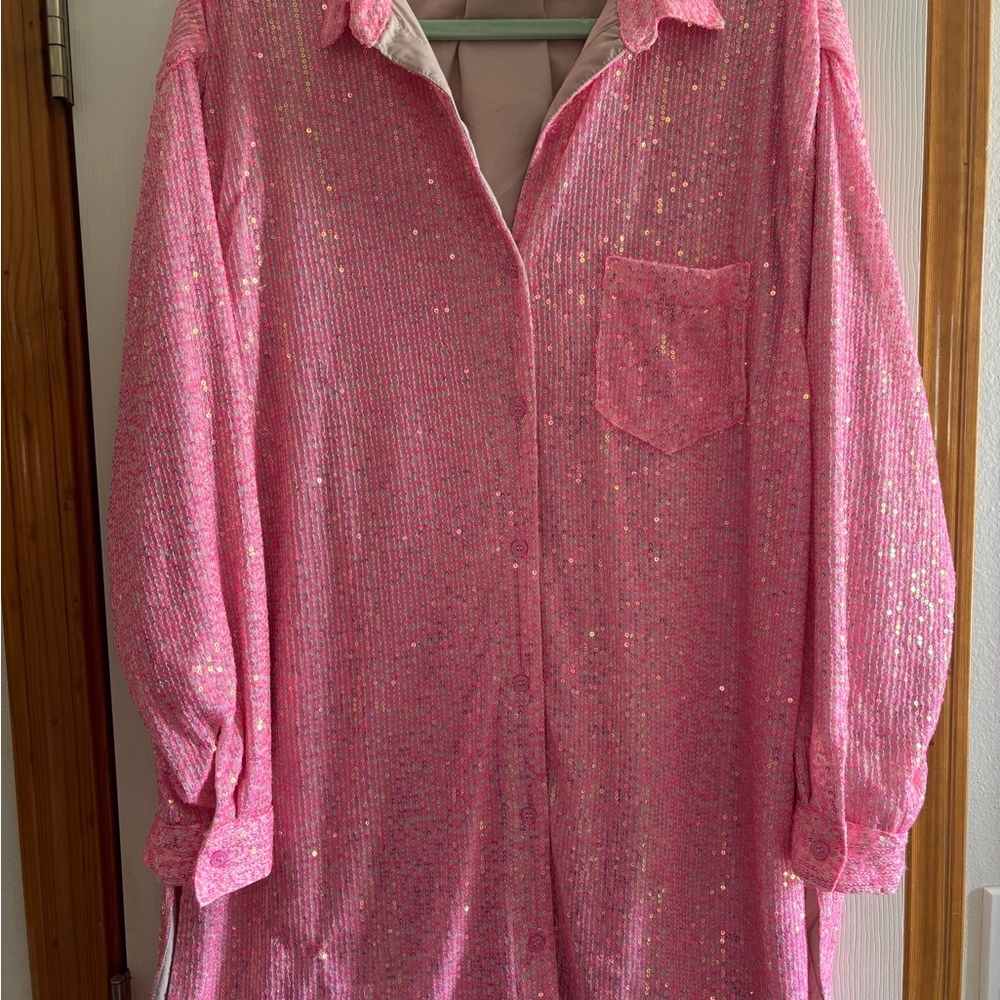 Barbie Pink Sequin Button-Up Shirt or Mini Dress